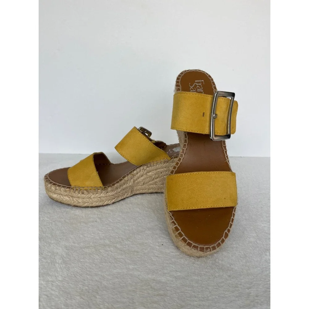 Franco Sarto Coastal Yellow Mustard Espadrille Wedge Sandals Womens 8M boho chic